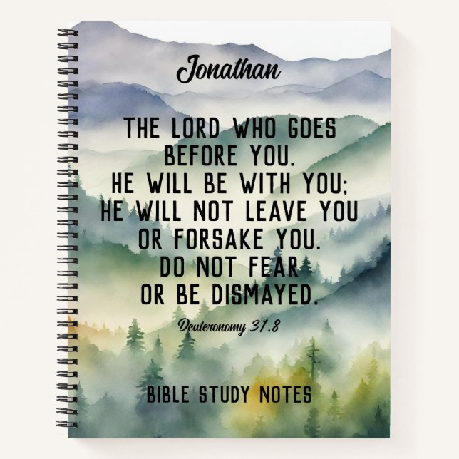 Christian Bible Verse Watercolor Mountains Name Notebook (Front)