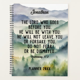 Christian Bible Verse Watercolor Mountains Name Planner