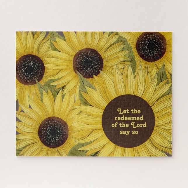 Christian Bible Verse Yellow Sunflowers Redeemed Jigsaw Puzzle (Horizontal)