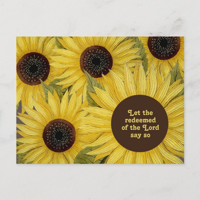 Christian Bible Verse Yellow Sunflowers Redeemed Postcard (Front)