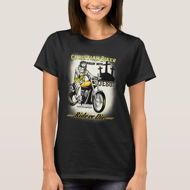 Christian Biker I Ride Jesus Racing Motorcycle Rid T-Shirt (Front)