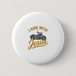 Christian Biker I Ride With Jesus Vintage Motorcyc Button