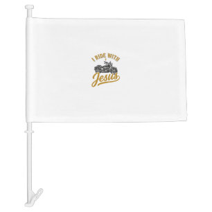 Christian Biker I Ride With Jesus Vintage Motorcyc Car Flag
