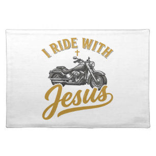 Christian Biker I Ride With Jesus Vintage Motorcyc Cloth Placemat
