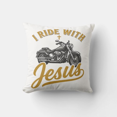 Christian Biker I Ride With Jesus Vintage Motorcyc Throw Pillow