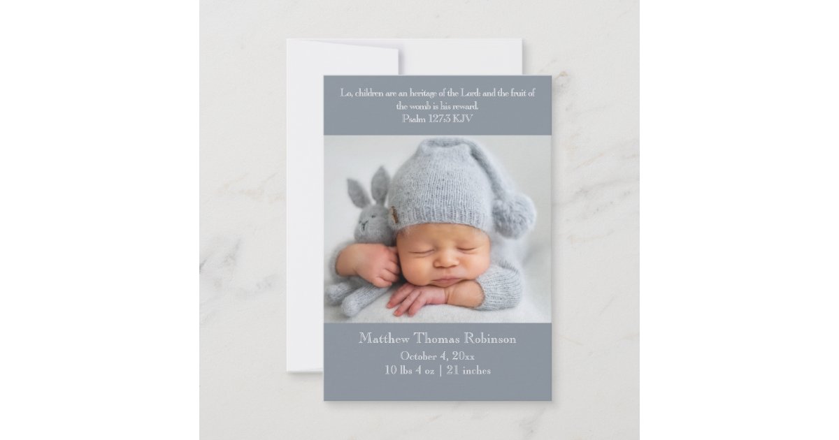 Christian Birth Announcement Card Grey & white Zazzle