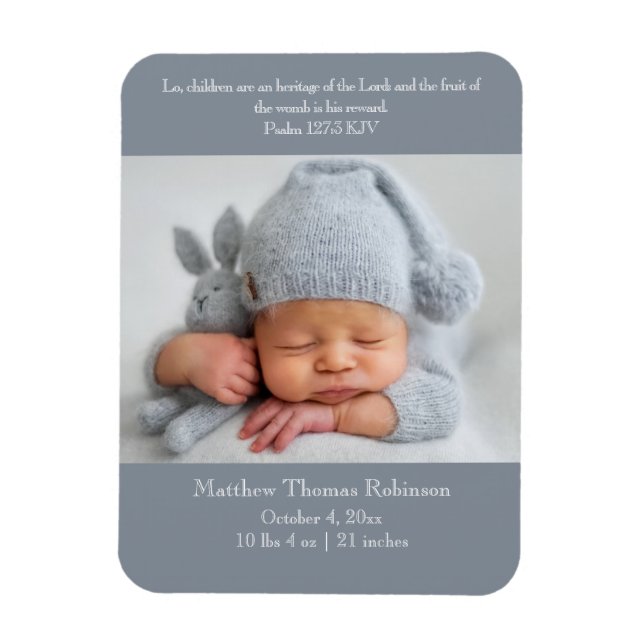 Christian Birth Announcement Card - Grey & white Magnet (Vertical)