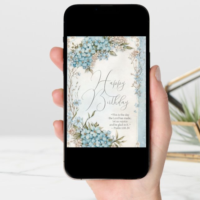 Christian Birthday Blue Floral Scripture Card (Front Digital)