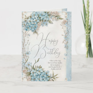 Christian Birthday Blue Floral Scripture Card