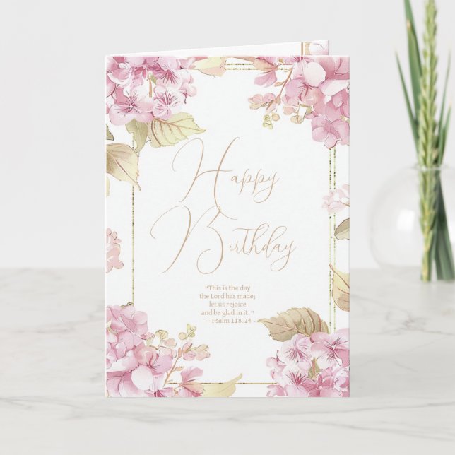 Christian Birthday Pink Floral Scripture Card (Front)