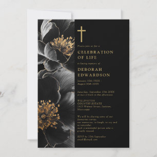 Christian Black And Gold Celebration Of Life  Invitation