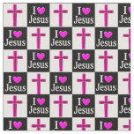 CHRISTIAN BLACK AND PINK CROSS I LOVE JESUS FABRIC