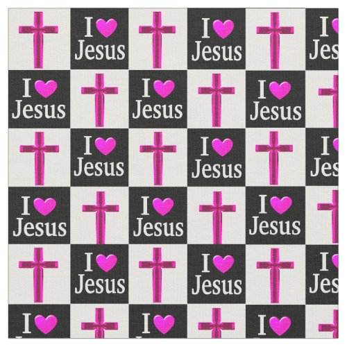 CHRISTIAN BLACK AND PINK CROSS I LOVE JESUS FABRIC