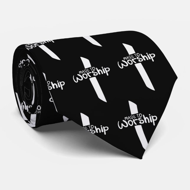 Christian Black and White Cross  Made to Worship  Neck Tie (Rolled)