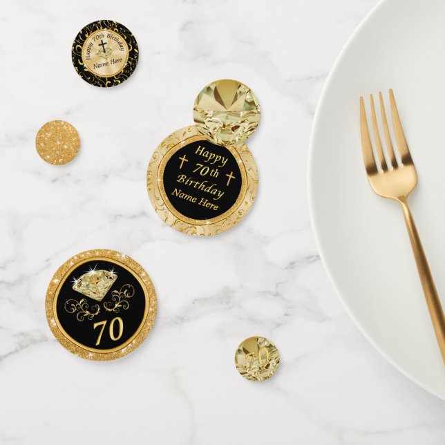 Christian Black Gold Custom 70th Birthday Confetti (Group)