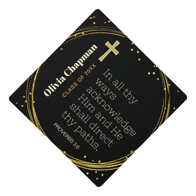 Christian Black Gold Scripture Tassel Topper (Front)