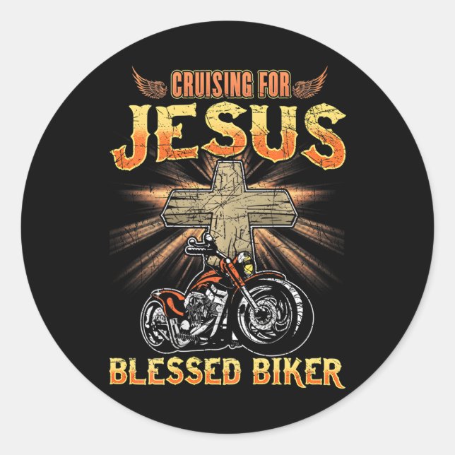 Christian Blessed Biker Dad Fathers Day Classic Round Sticker (Front)