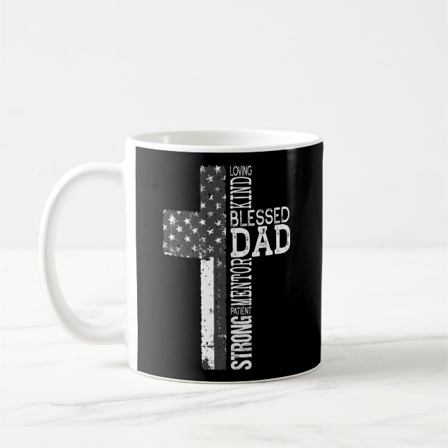 Christian Blessed Dad American Flag Religious Fath Coffee Mug (Left)