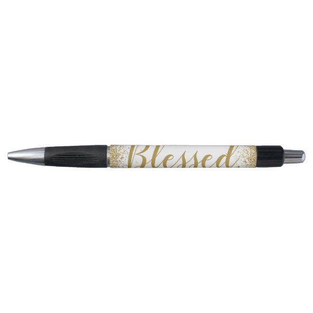 Christian Blessed Modern Faux Gold Glitter Pen (Front)