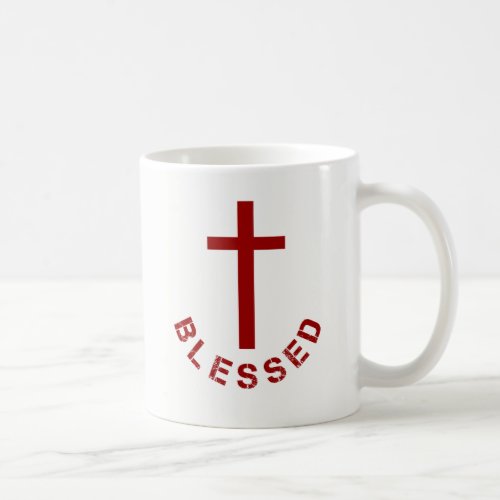 Christian Blessed Red Cross Typography Coffee Mug