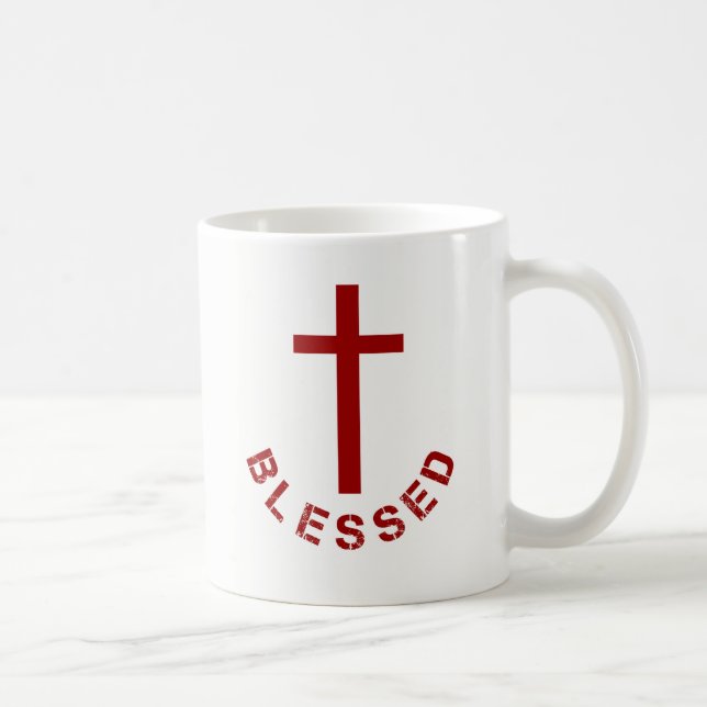 Christian Blessed Red Cross Typography Coffee Mug (Right)