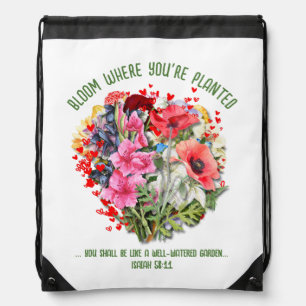 Christian BLOOM WHERE YOU'RE PLANTED Floral Drawstring Bag