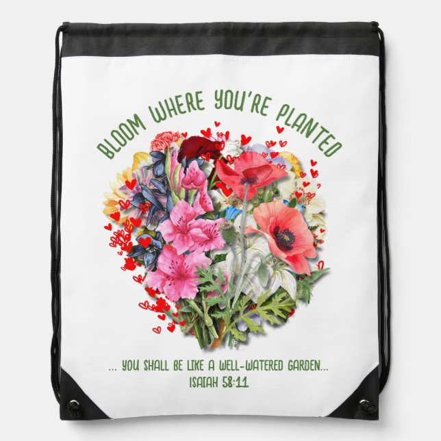 Christian BLOOM WHERE YOU'RE PLANTED Floral Drawstring Bag (Front)