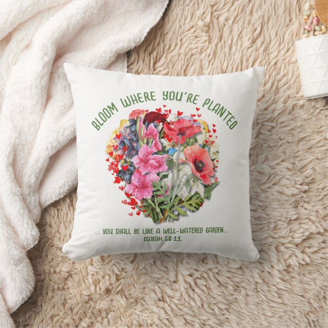 Christian BLOOM WHERE YOU'RE PLANTED Floral Throw Pillow (Blanket)