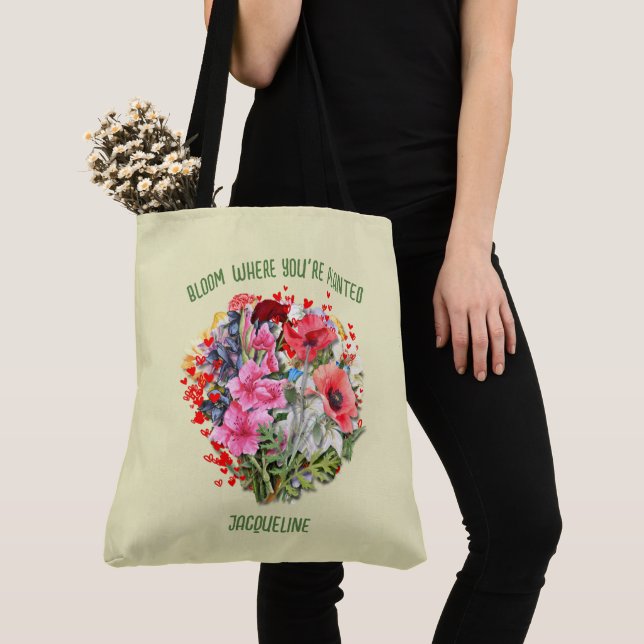 Christian BLOOM WHERE YOU'RE PLANTED Yellow Floral Tote Bag (Close Up)