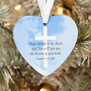 Christian Blue and White Bible Verse Heart Ornament