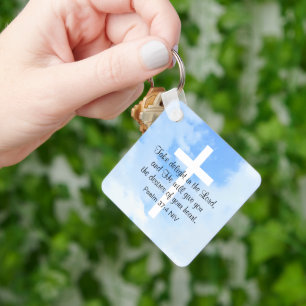 Christian Blue and White Bible Verse Success Keychain