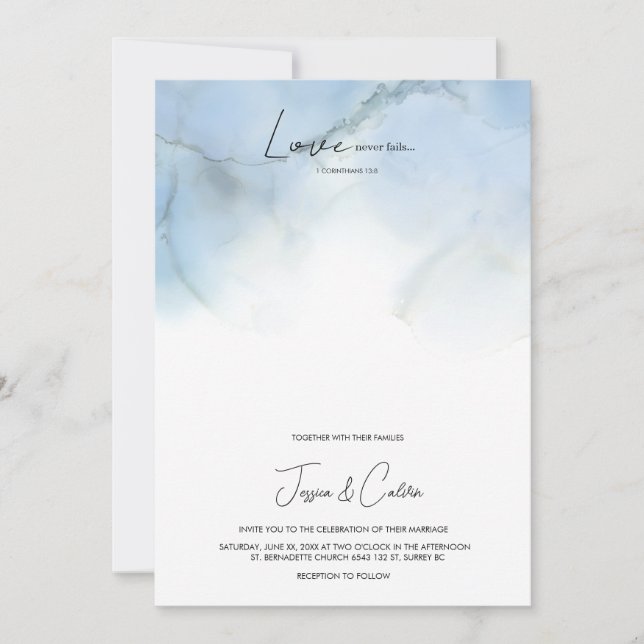 Christian Blue And White Wedding Invitation  (Front)
