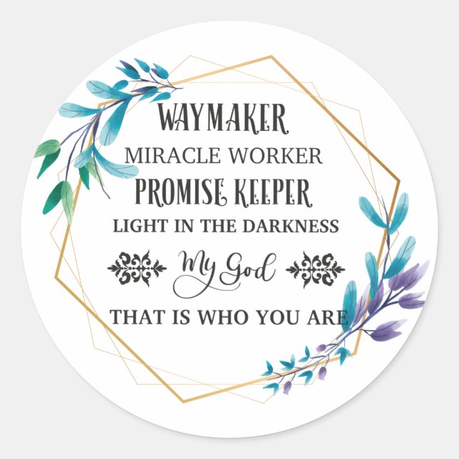 Christian Blue Floral Wreath  Classic Round Sticker (Front)
