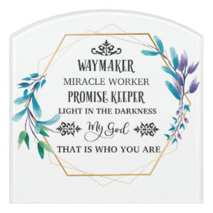 Christian Blue Floral Wreath Door Sign