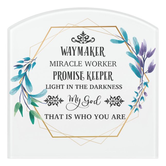 Christian Blue Floral Wreath  Door Sign (Contour Front)