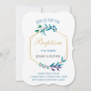 Christian Blue Floral Wreath Invitation
