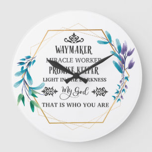 Christian Blue Floral Wreath Large Clock