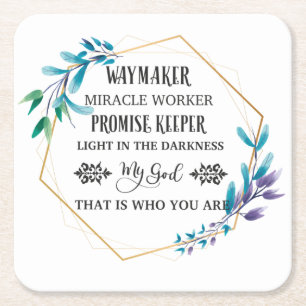 Christian Blue Floral Wreath Square Paper Coaster