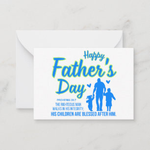 Christian Blue Happy Father's Day Proverbs 20:7 Note Card