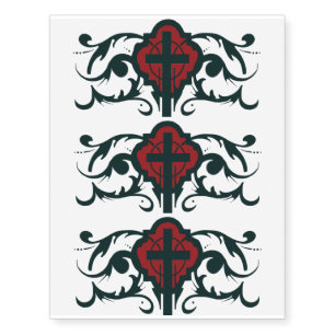 Christian Blue & Red Armband Tattoo with Cross
