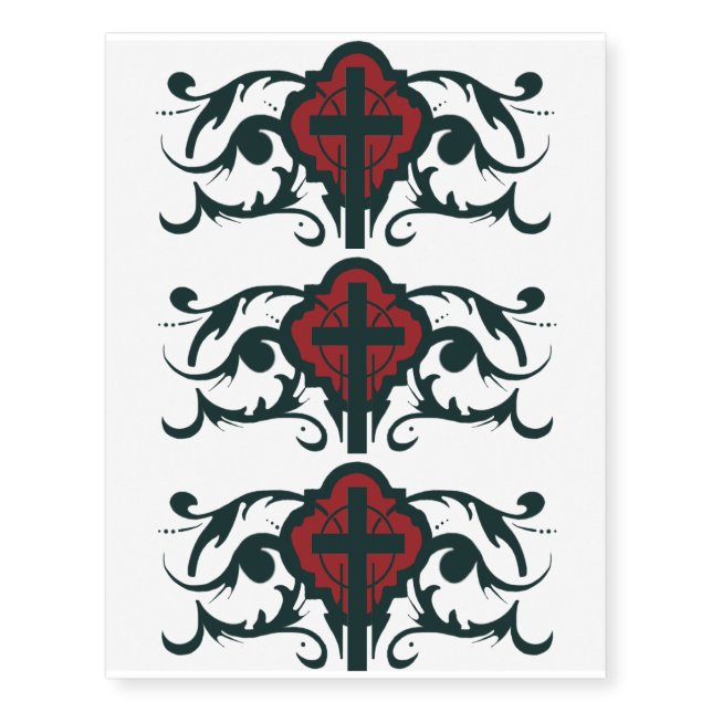 Christian Blue & Red Armband Tattoo with Cross (Front)