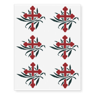 Christian Blue & Red Cross Botonee with Branch Temporary Tattoos