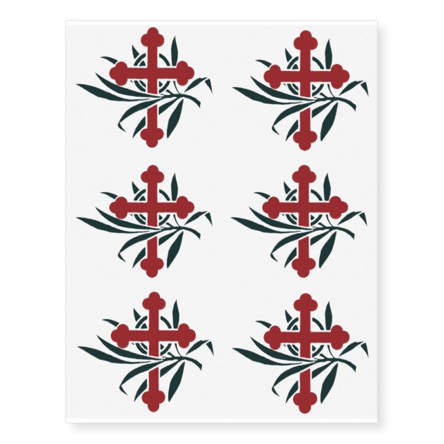 Christian Blue & Red Cross Botonee with Branch Temporary Tattoos (Front)
