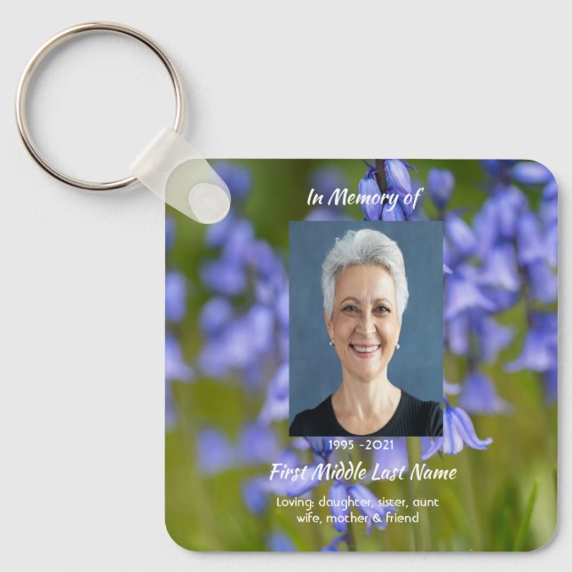 Christian Bluebells Flowers Memorial Keepsake  Keychain (Front)