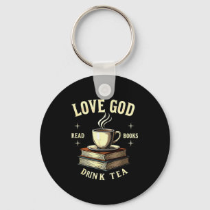 Christian Bookworm Love God Read Books Drink Tea Keychain