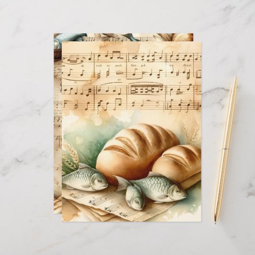 Christian Bread  Fishes Vintage Scrapbook Paper