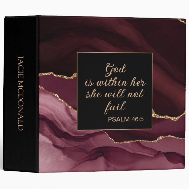 Christian Burgundy Black Gold Marble  3 Ring Binder (Front/Spine)