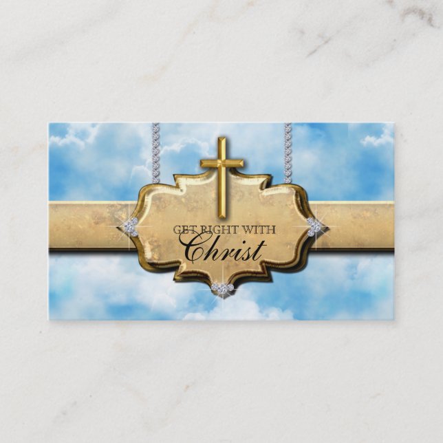 Christian Business Card Cross Gold Clouds Heaven (Front)