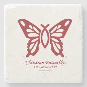 "Christian Butterfly" Coaster Tile Cherry Red logo