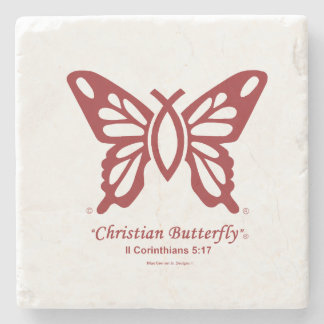 "Christian Butterfly" Coaster Tile Cherry Red logo